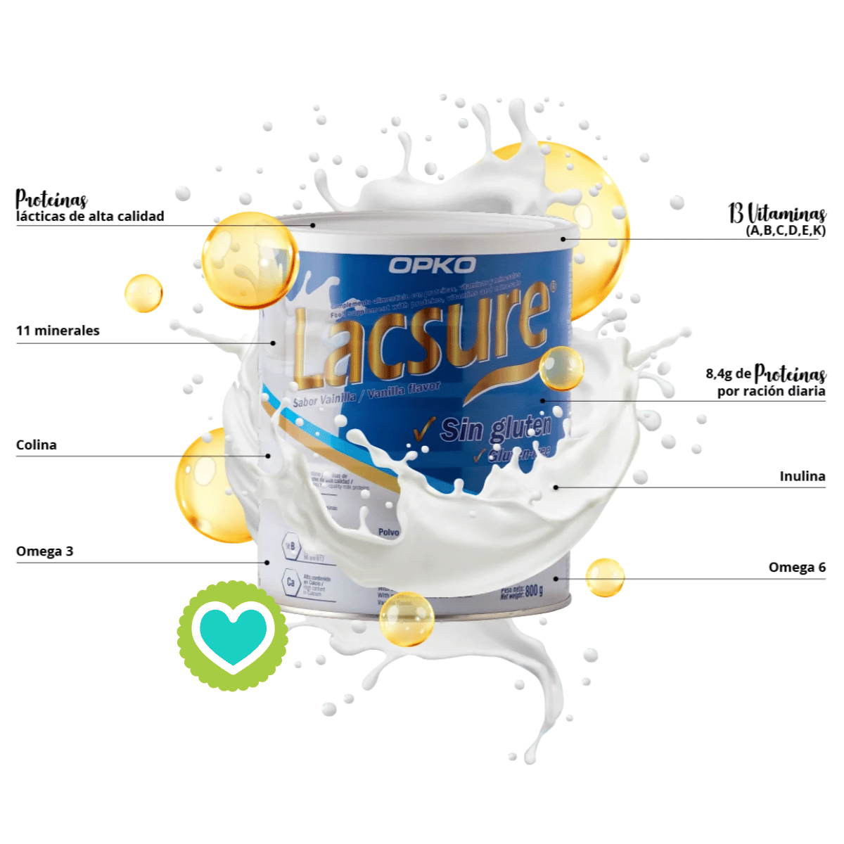 Lacsure Polvo Oral Sabor Vainilla Sin Gluten 800g