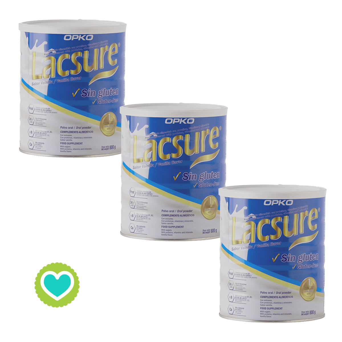 Lacsure Polvo Oral Sabor Vainilla Sin Gluten Pack 3 x 800g