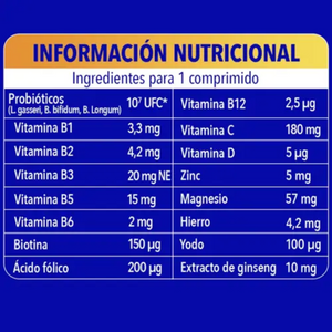 Bion3 Energy Multivitamínicos con Probióticos, Vitamina B12, C y Magnesio 30 Comprimidos